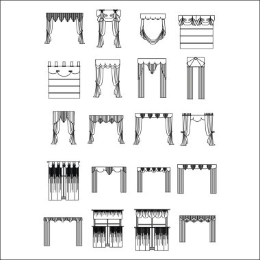 perdeler. Tasarım pencere perdeleri kroki.