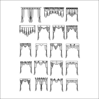 perdeler. Tasarım pencere perdeleri kroki.