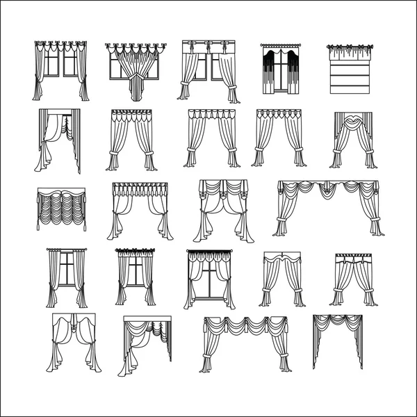 Cortinas. diseño de boceto cortinas de ventana . — Vector de stock