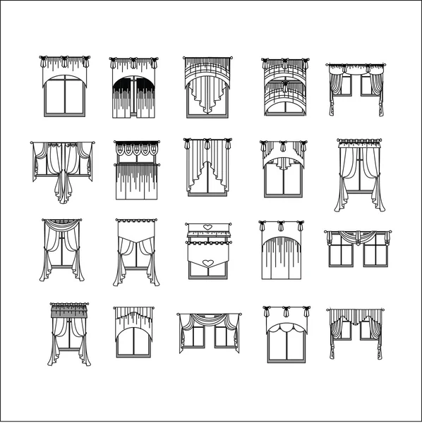 Κουρτίνες. σκίτσο σχεδιασμός κουρτίνες παραθύρων. — Διανυσματικό Αρχείο