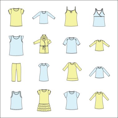 kadın giyim kümesi. Ev için bayan giyimler.