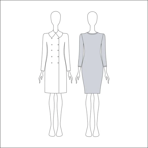 Set van dameskleding. jurk. jas. — Stockvector