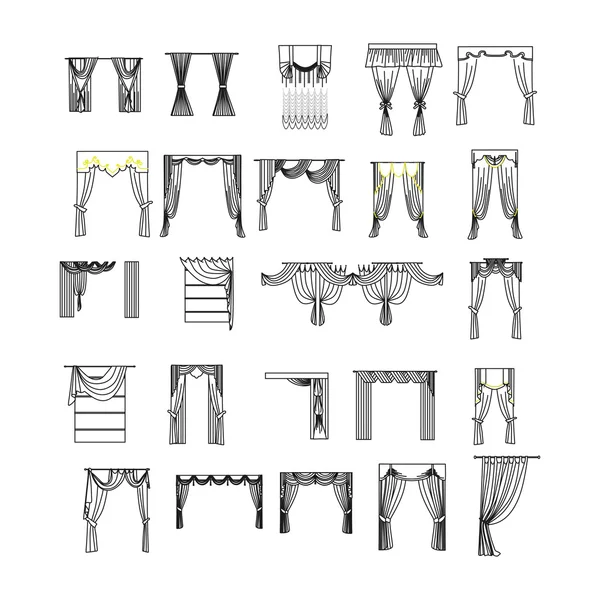 Skizze Design Fenstervorhänge. Innenausstattung. Vorhänge. — Stockvektor