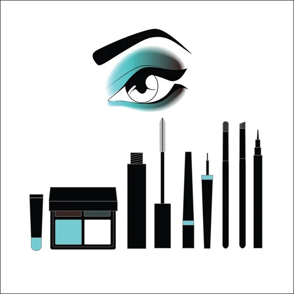 Szempillaspirál. szemceruza. árnyék. Szemceruza. smink brushes.eye smink. — Stock Vector