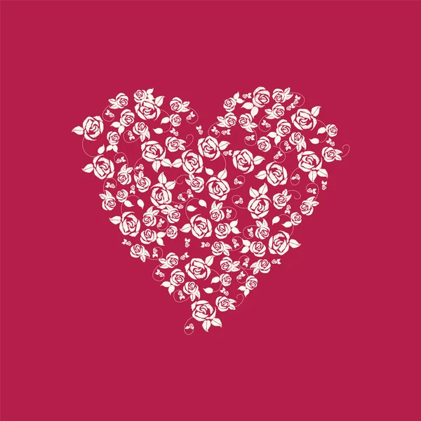 Μια καρδιά. Τριαντάφυλλα. Embroidery.Heart κεντημένο τριαντάφυλλα. — Διανυσματικό Αρχείο