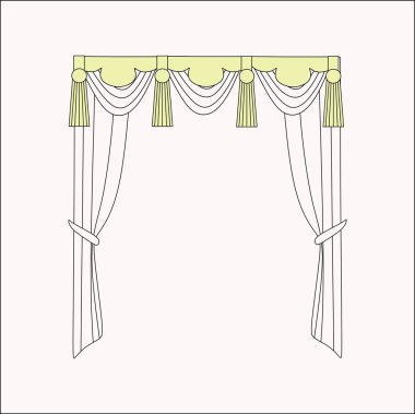  iç dekorasyon. perdeler. Perdeleri iç tasarım kroki.