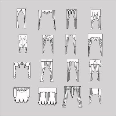 iç dekorasyon. perdeler. Perdeleri iç tasarım kroki. 