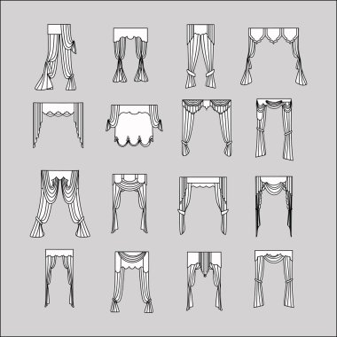 iç dekorasyon. perdeler. Perdeleri iç tasarım kroki. 