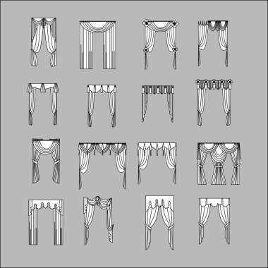 iç dekorasyon. perdeler. Perdeleri iç tasarım kroki. 
