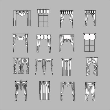  iç dekorasyon. perdeler. Perdeleri iç tasarım kroki.