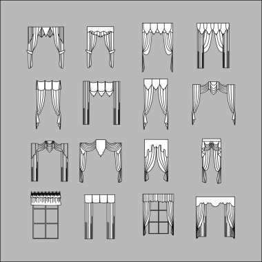 iç dekorasyon. perdeler. Perdeleri iç tasarım kroki. 
