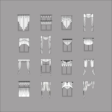  iç dekorasyon. perdeler. Perdeleri iç tasarım kroki.