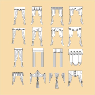 iç dekorasyon. perdeler. Perdeleri iç tasarım kroki. 