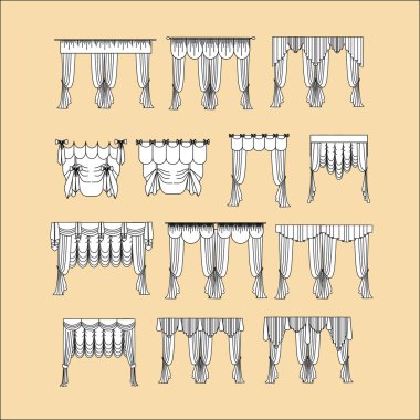 iç dekorasyon. perdeler. Perdeleri iç tasarım kroki. 