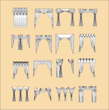 iç dekorasyon. perdeler. Perdeleri iç tasarım kroki. 