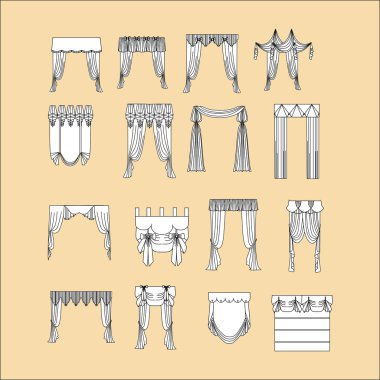 iç dekorasyon. perdeler. Perdeleri iç tasarım kroki. 