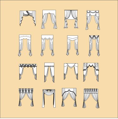 iç dekorasyon. perdeler. Perdeleri iç tasarım kroki. 