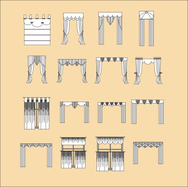 iç dekorasyon. perdeler. Perdeleri iç tasarım kroki. 