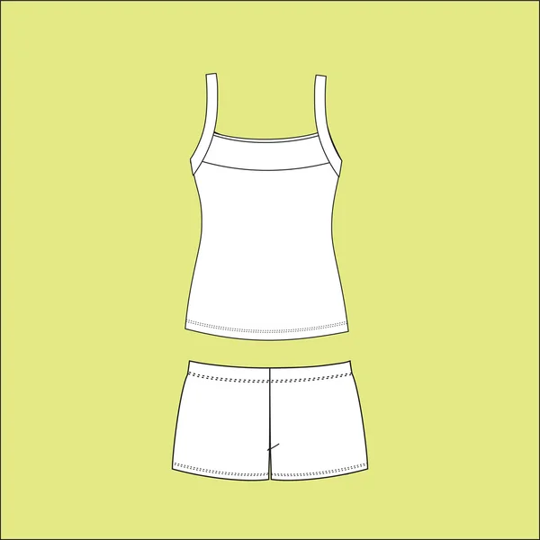 Jersey de pijamas. ropa de casa. shorts. Arriba. Pijamas para mujer . — Vector de stock