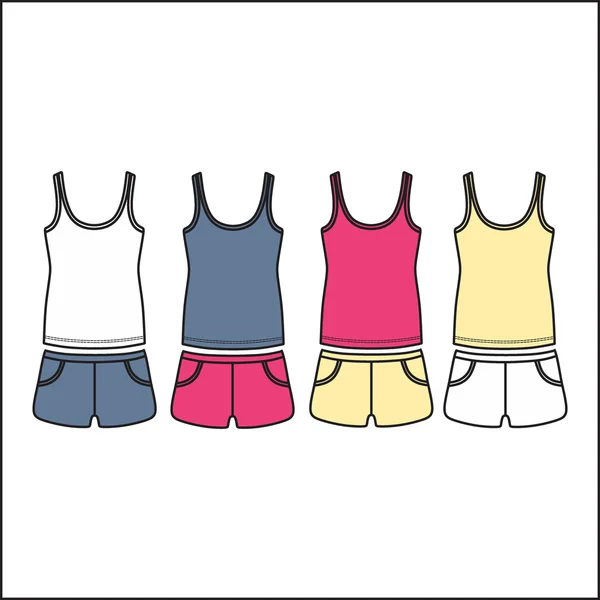 Conjunto de ropa casual de verano para mujeres. arriba y pantalones cortos. camisa  . — Vector de stock