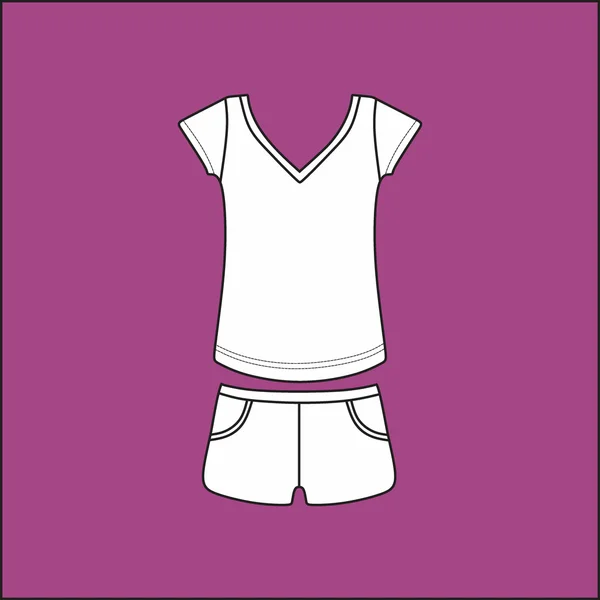 Women's summer casual clothing set . top and shorts. shirt . — Stock Vector