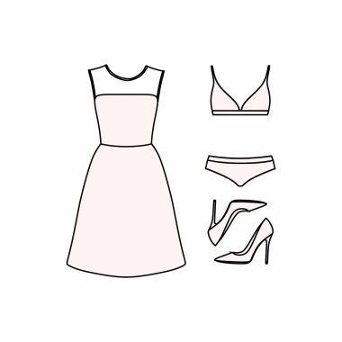 kadın giyim vektörde çizilmiş kümesi