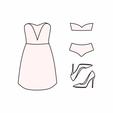  kadın giyim vektörde çizilmiş kümesi