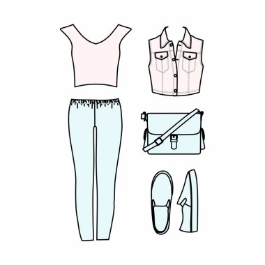  kadın giyim vektörde çizilmiş kümesi