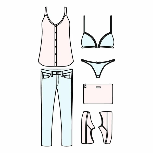 Set of women's clothes drawn in the vector — Stock Vector