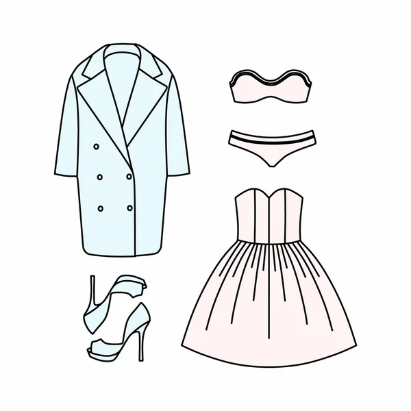 Set of women's clothes drawn in the vector — Stock Vector