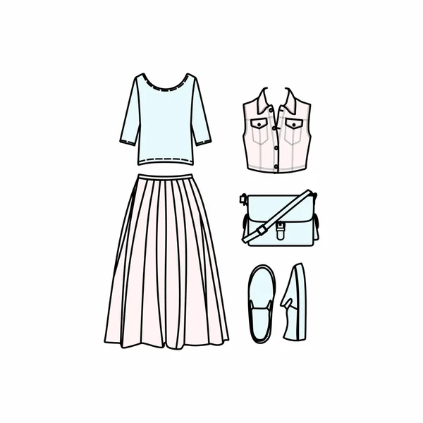 Set of women's clothes drawn in the vector — Stock Vector