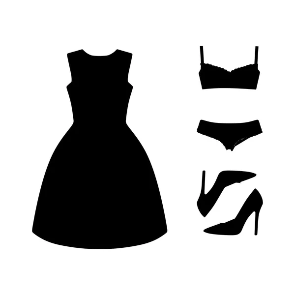 Conjunto de roupas femininas desenhadas no vetor —  Vetores de Stock
