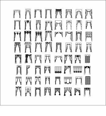 Eskiz pencere dekorasyonları vektörde boyalı. Klasik perde