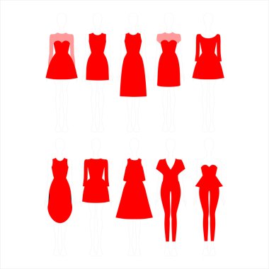 kadın giyim vektörde çizilmiş kümesi