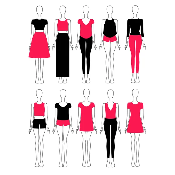 Set of women's clothes drawn in the vector — Stock Vector