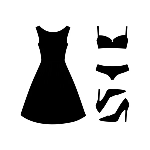 Conjunto de ropa de mujer dibujado en el vector — Vector de stock