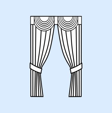 Eskiz pencere dekorasyonları vektörde boyalı. Klasik perde