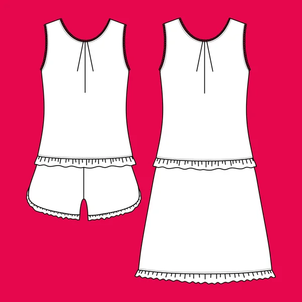 Abbigliamento da donna. Maglia pigiama. pantaloncini e top. vestiti . — Vettoriale Stock