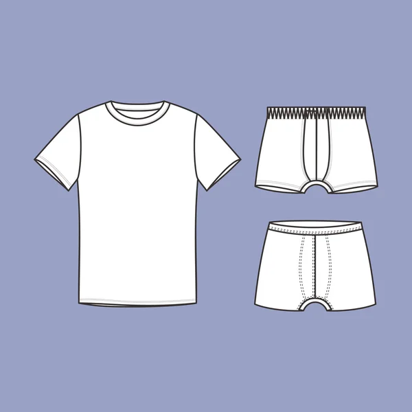 Sous-vêtements pour hommes T-shirt et shorts dessinés vecteur. sous-vêtements . — Image vectorielle