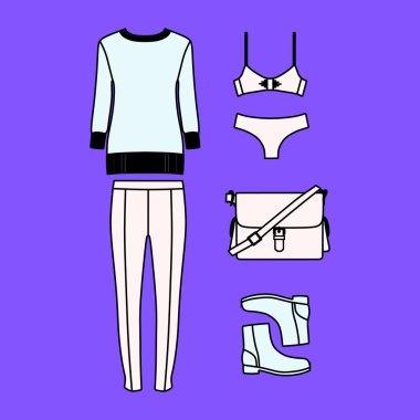  kadın giyim vektörde çizilmiş kümesi