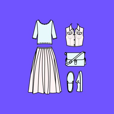  kadın giyim vektörde çizilmiş kümesi