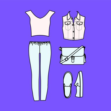  kadın giyim vektörde çizilmiş kümesi