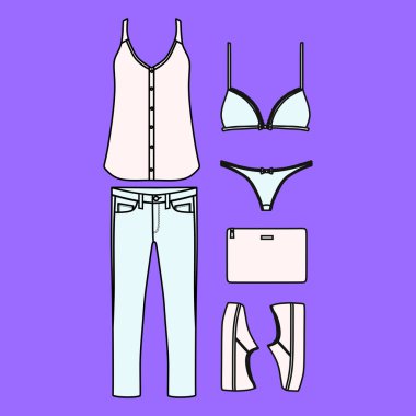  kadın giyim vektörde çizilmiş kümesi