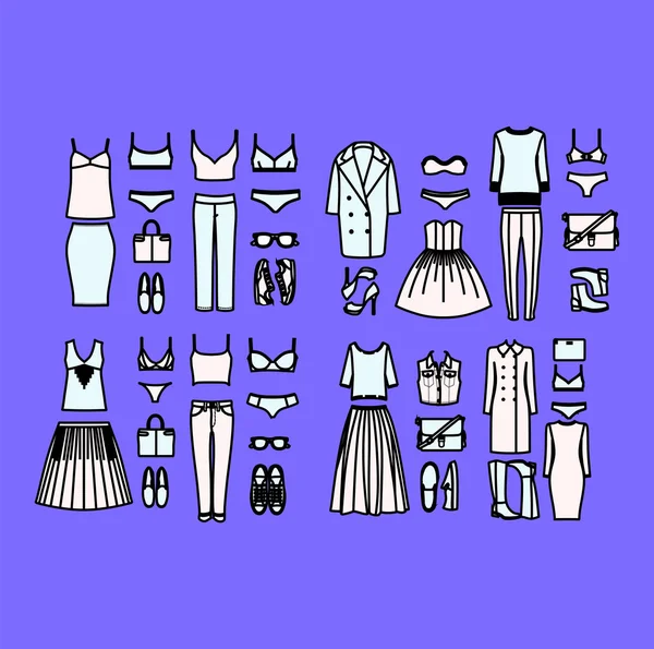 Set of women's clothes drawn in the vector — Stock Vector