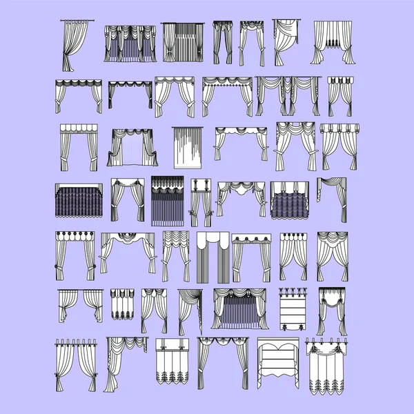 Skizze Fensterdekorationen in der Vector.classic Vorhänge gemalt — Stockvektor