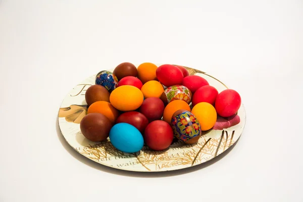 Easter colored eggs on a plate — Stock Photo, Image