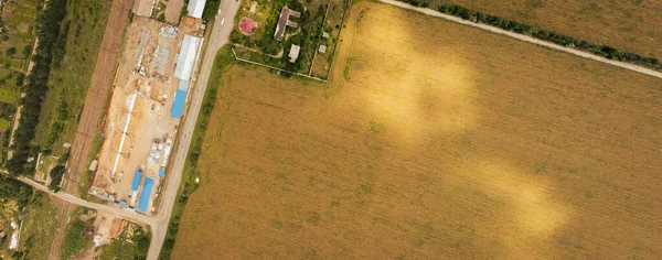 Vista Aérea Panorámica Amplia Del Dron Almacenamiento Elevador Grano Con — Foto de Stock