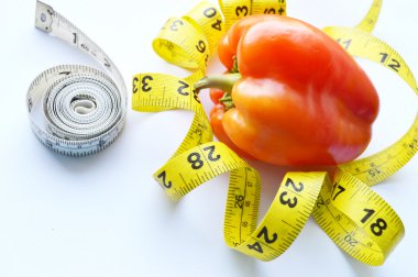 Sebze ve meyve kilo kaybı, bir ölçüm bandı, diyet, kilo kaybı için