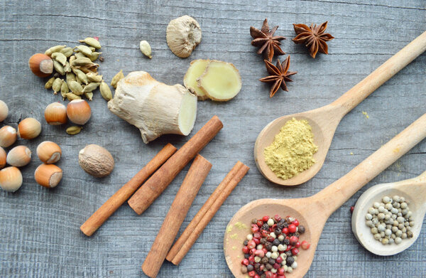 Seasonings,spices,recipe book,Notepad,write,pepper, peas,red pepper,black pepper,cardamom,star anise,cinnamon,coriander,cinnamon sticks,cloves,star