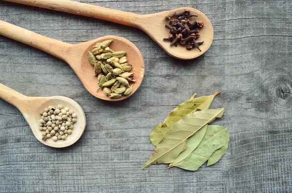 Seasonings,spices,recipe book,Notepad,write,pepper, peas,red pepper,black pepper,cardamom,star anise,cinnamon,coriander,cinnamon sticks,cloves,star — Stock Photo, Image